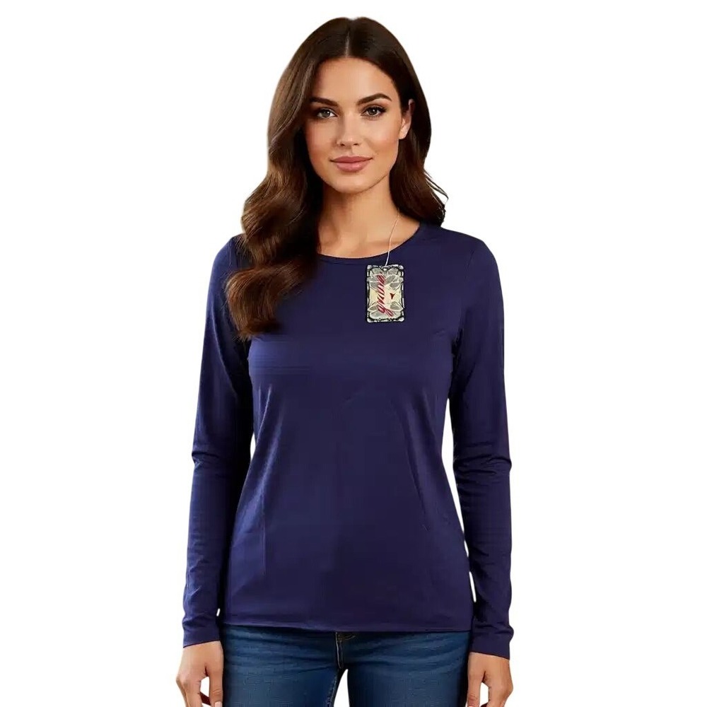 Grane Women's Navy Long Sleeve Crew Neck T-Shirt Top Size L NWT‎